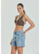 Lace Up Open Back Adjustable Brown Crop Blouse 4653